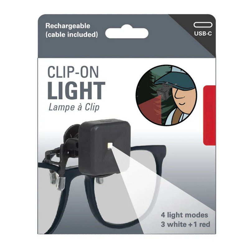 Luce per occhiali ricaricabile con clip, utilizzabile anche sui cappelli