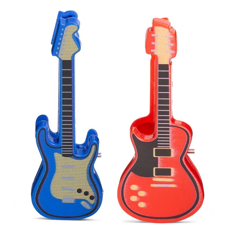 Set 4 mollette chiudipacco a forma di chitarre blu e rosse