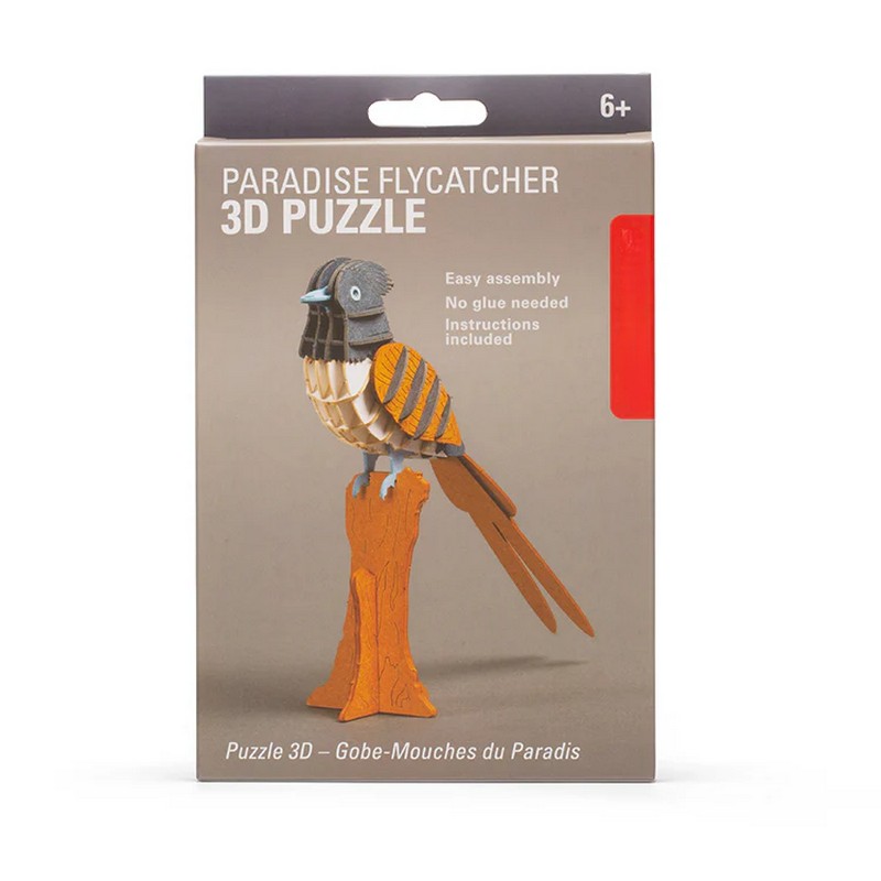 Puzzle 3D in cartone a forma di uccello pigliamosche del paradiso, non richiede né strumenti né colla