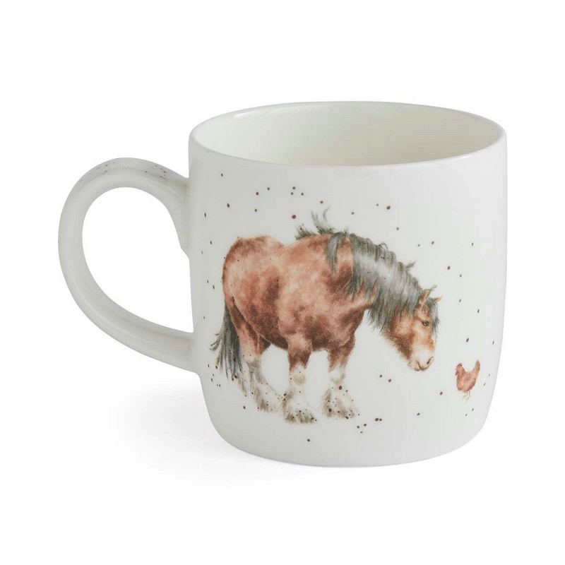 Tazza mug in fine bone china decorata con disegni di cavalli (fronte, retro e dettagli interni), una fantastica idea regalo per amanti degli animali