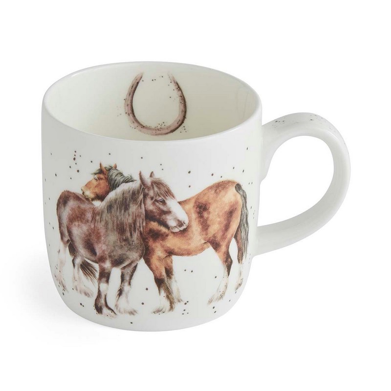 Tazza mug in fine bone china decorata con disegni di cavalli (fronte, retro e dettagli interni), una fantastica idea regalo per amanti degli animali