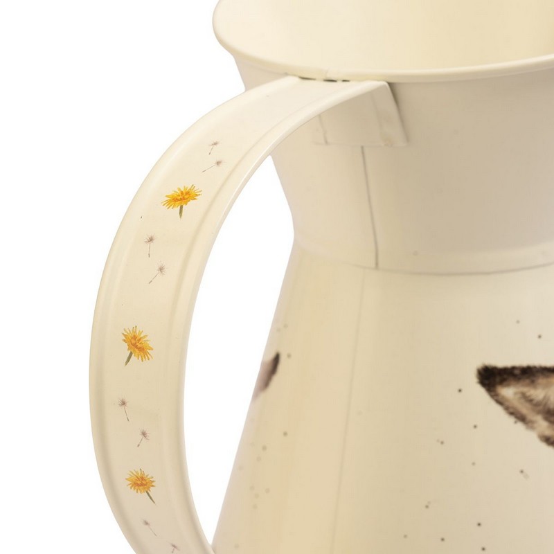 Vaso caraffa in acciaio decorato con asino e uccellino