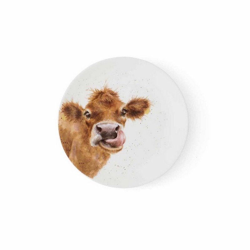 Piatto per dolce in porcellana decorato con mucca, adatto all'utilizzo in lavastoviglie e microonde