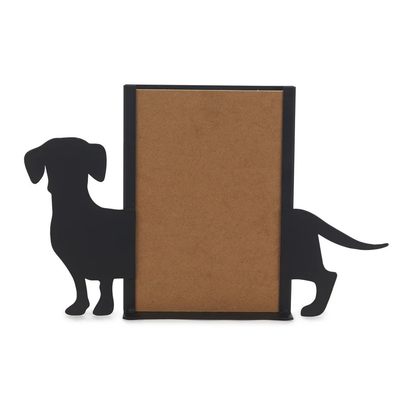 Portafoto a forma di cane bassotto nero in metallo per foto 10x15