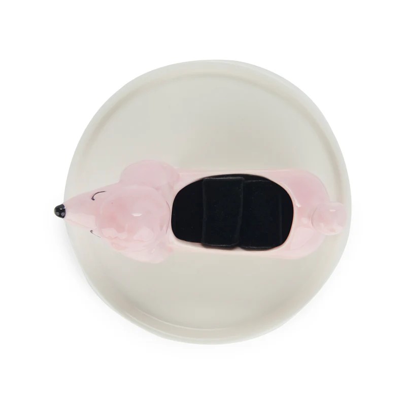 Porta anelli a forma di cane poodle in ceramica con base portagioie