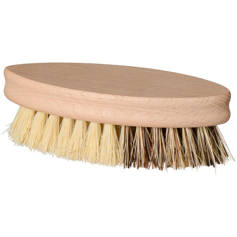 Spazzola con doppie setole (dure e morbide) con impugnatura in legno per pulizie