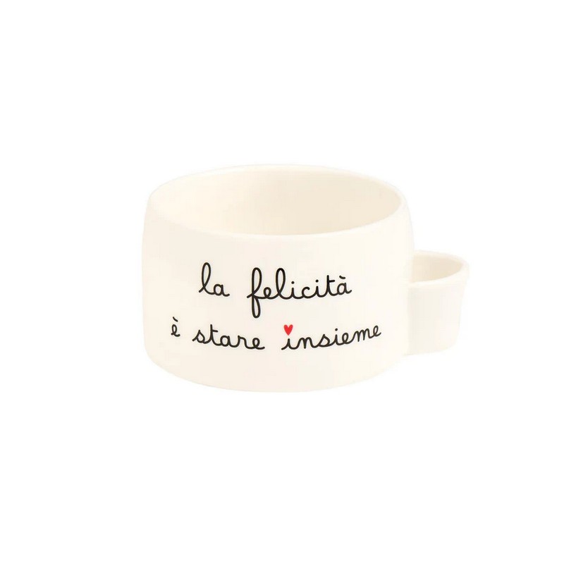 Ciotola per aperitivo in ceramica bianca con scomparto per stuzzicadenti decorata con scritta “La felicità è stare insieme”