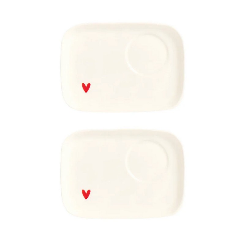 Set 2 piattini in ceramica per tazzine da caffè con cuore rosso