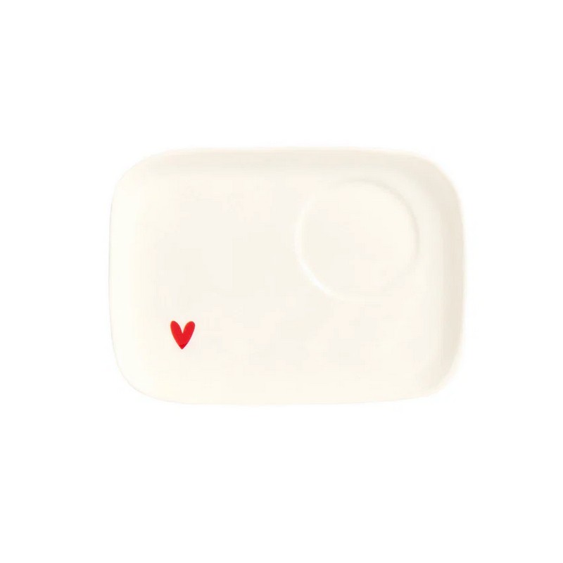 Set 2 piattini in ceramica per tazzine da caffè con cuore rosso