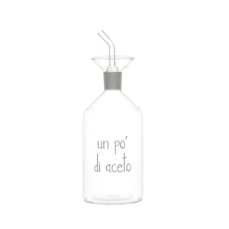 Bottiglia per aceto in vetro borosilicato decorata con scritta “Un po' di aceto” con beccuccio antigoccia, capacità 350 ml