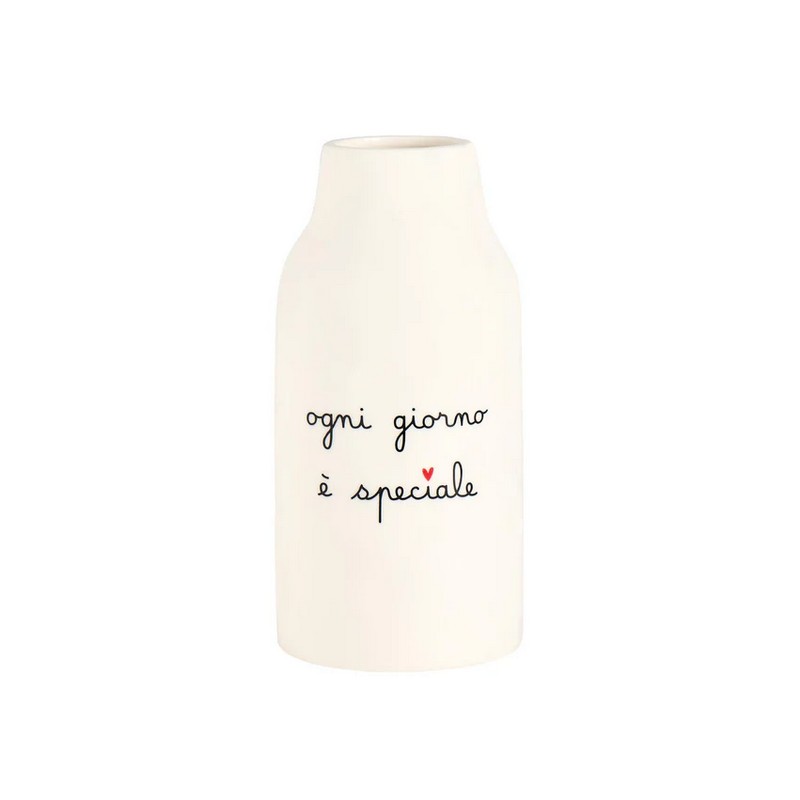 Vaso fiori in ceramica bianca con scritta “Ogni giorno è speciale”