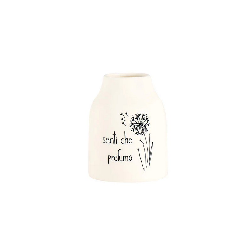 Vaso fiori in ceramica bianca con scritta “Senti che profumo” con soffione