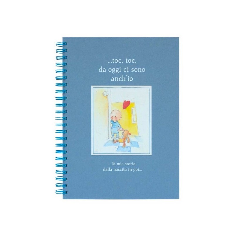 Libro della nascita azzurro declinato al maschile per bambini, da compilare e da rileggere insieme una volta diventati grandi!