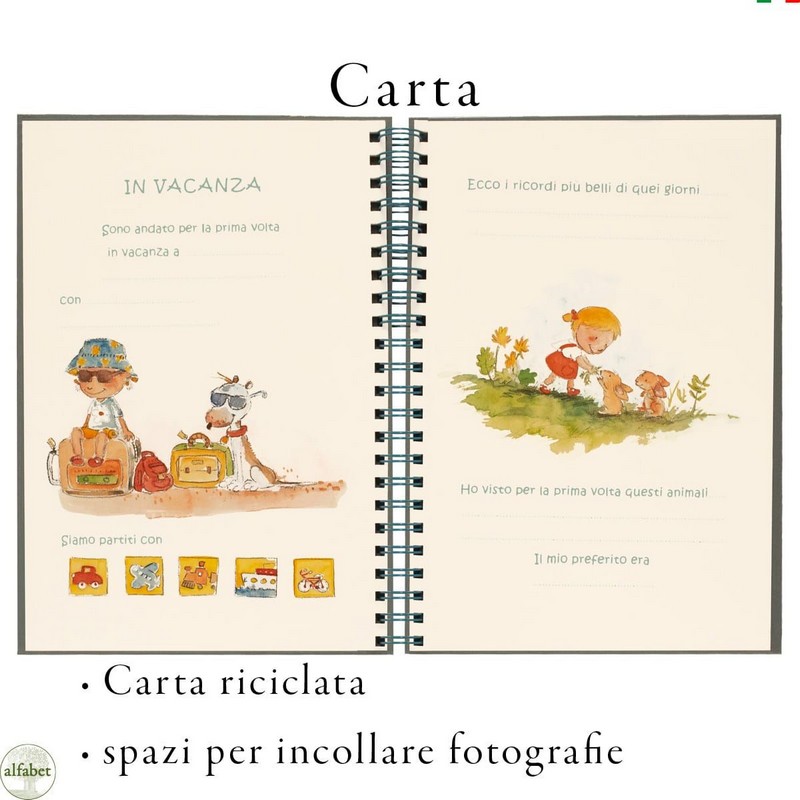 Libro della nascita azzurro declinato al maschile per bambini, da compilare e da rileggere insieme una volta diventati grandi!
