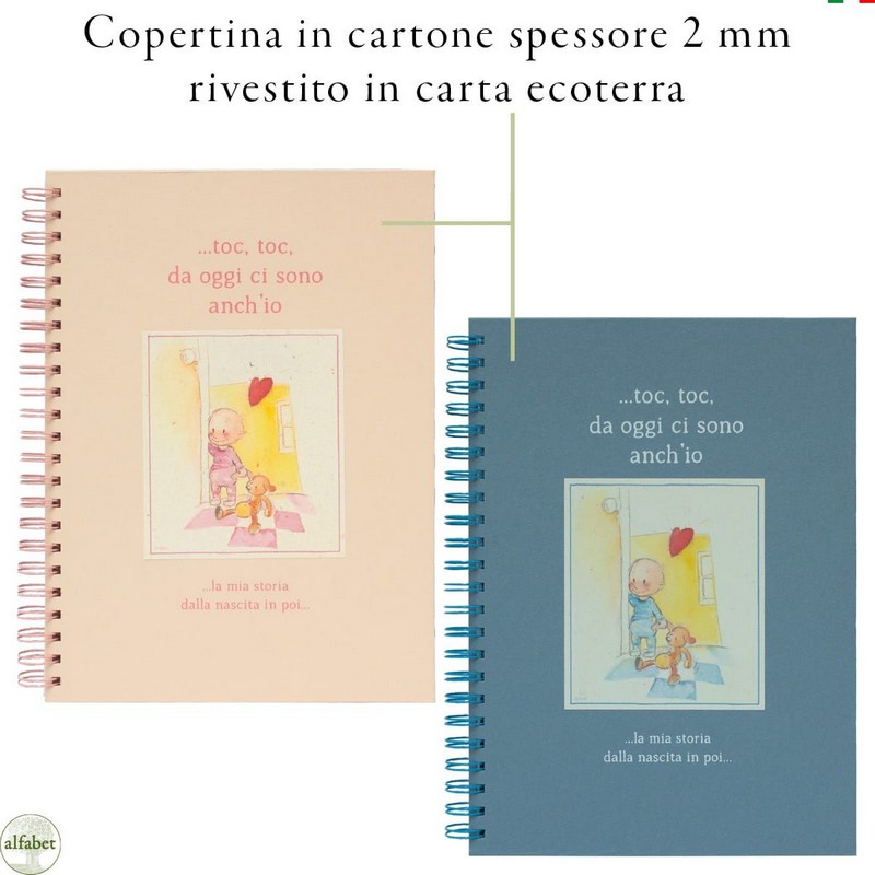 Libro della nascita azzurro declinato al maschile per bambini, da compilare e da rileggere insieme una volta diventati grandi!