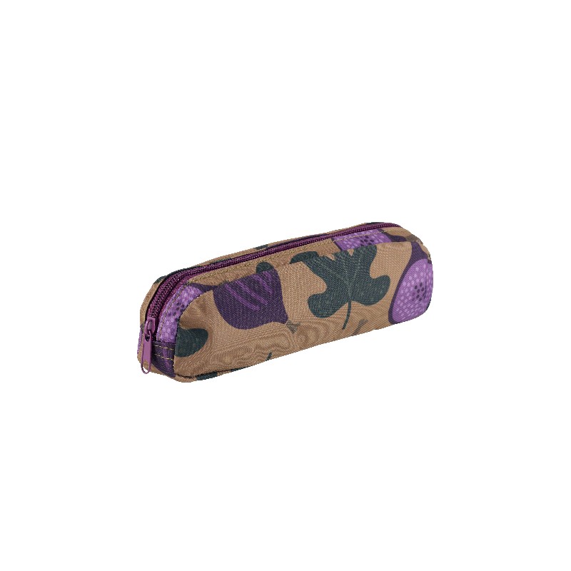 Set 3 posate da viaggio in acciaio inox (forchetta, coltello e cucchiaio) con astuccio decorato con fichi e foglie