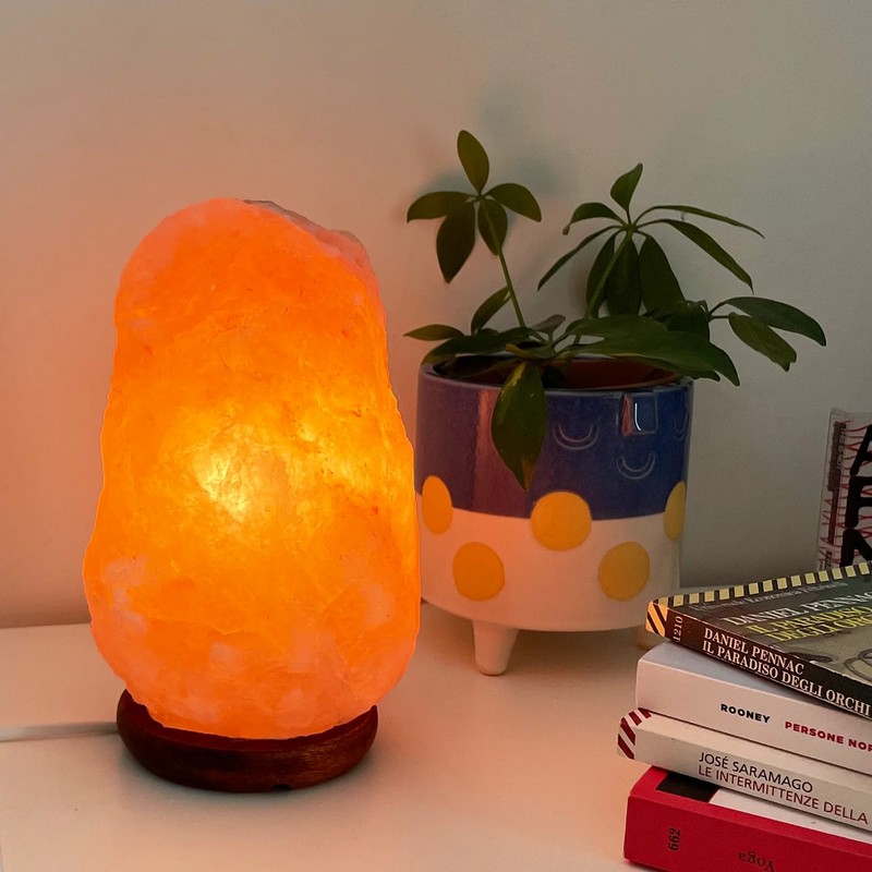 Lampada da tavolo di sale dell'Himalaya da 1/2 kg con base in legno, lampadina e filo inclusi