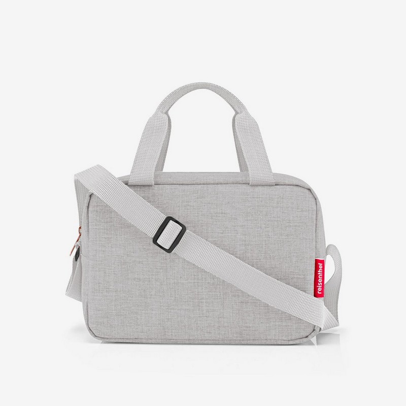 Borsa termica grigia mélange con cerniere in metallo rosé da 3 litri di capacità con chiusura zip, manico e tasca interna, ideale per mantenere la temperatura di cibo, farmaci e cosmetici