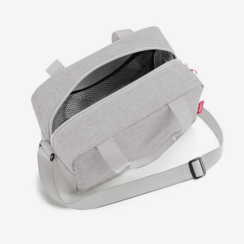 Borsa termica grigia mélange con cerniere in metallo rosé da 3 litri di capacità con chiusura zip, manico e tasca interna, ideale per mantenere la temperatura di cibo, farmaci e cosmetici