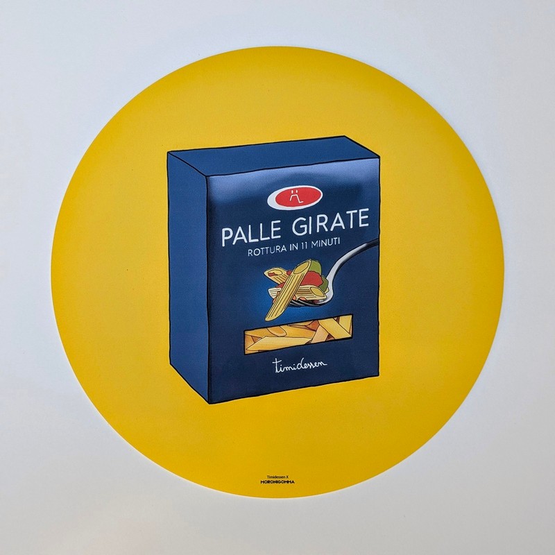 Tovaglietta americana tonda gialla decorata con scritta 