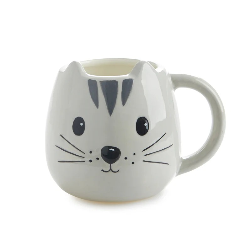 Tazza mug in ceramica a forma di muso di gatto grigio