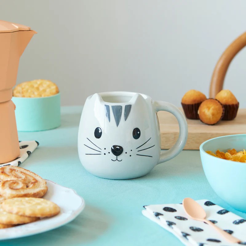 Tazza mug in ceramica a forma di muso di gatto grigio
