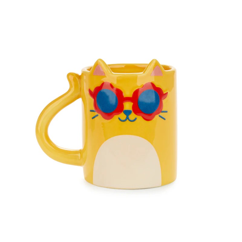 Tazza mug in ceramica a forma di gatto giallo con occhiali