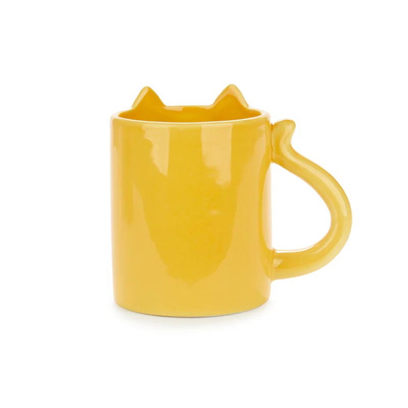 Tazza mug in ceramica a forma di gatto giallo con occhiali
