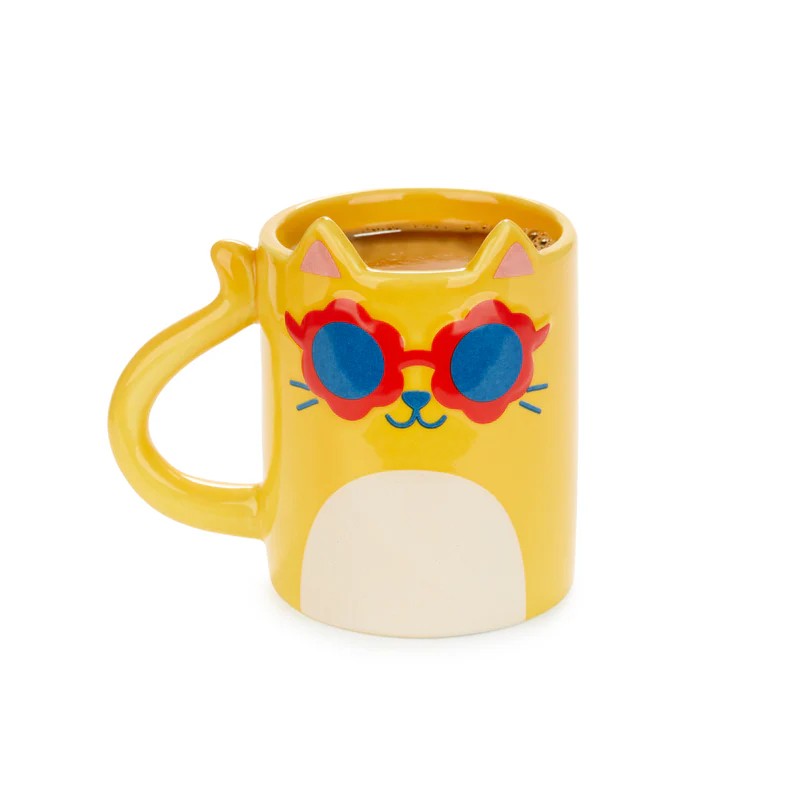 Tazza mug in ceramica a forma di gatto giallo con occhiali