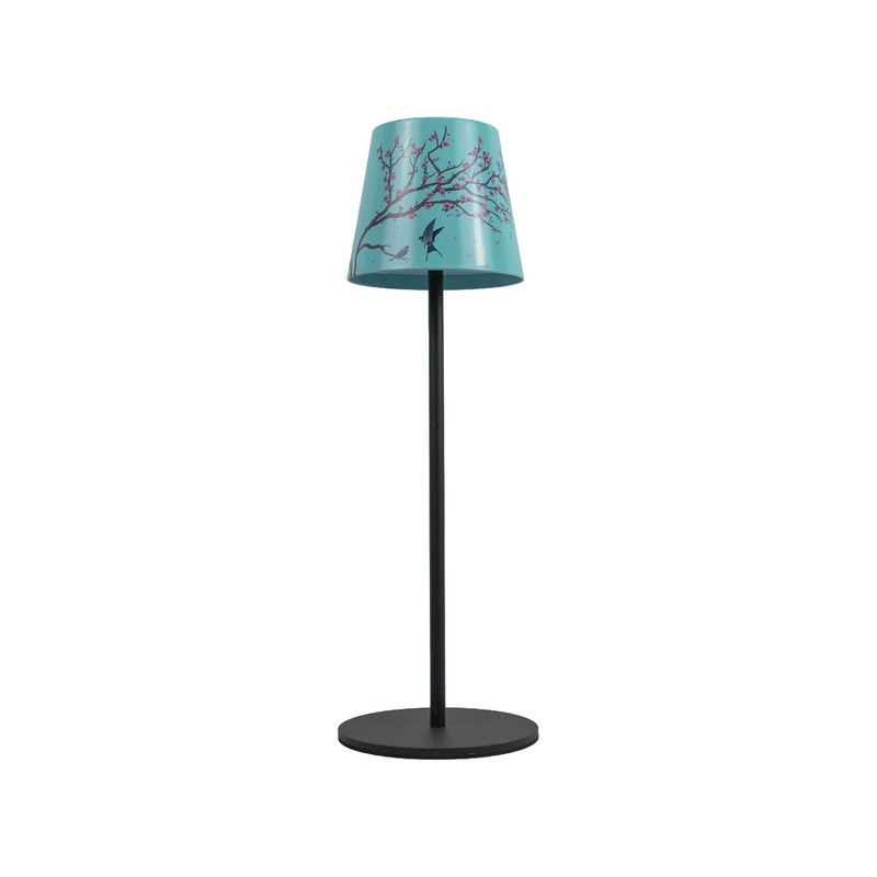 Lampada da tavolo ricaricabile dimmerabile per utilizzo interno ed esterno con luce calda e fredda, decorata con ciliegio