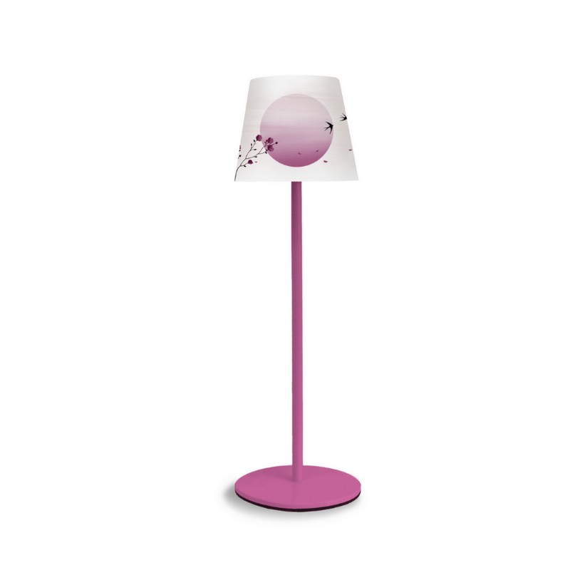 Lampada da tavolo ricaricabile dimmerabile per utilizzo interno ed esterno con luce calda, neutra e fredda, decorata con rondini