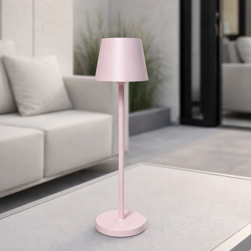 Lampada da tavolo rosa pastello ricaricabile dimmerabile per utilizzo interno ed esterno con luce calda, neutra e fredda