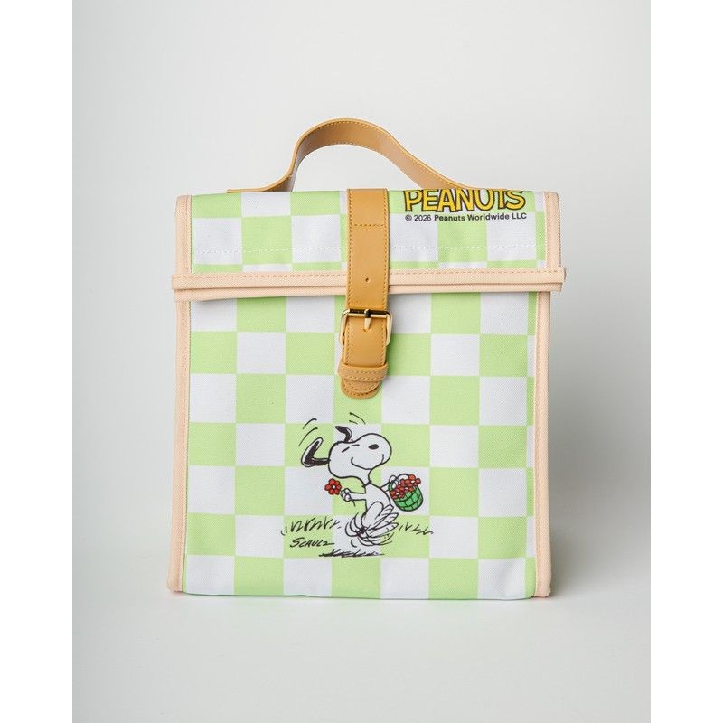 Borsa termica decorata con Snoopy a quadretti verdi e bianchi
