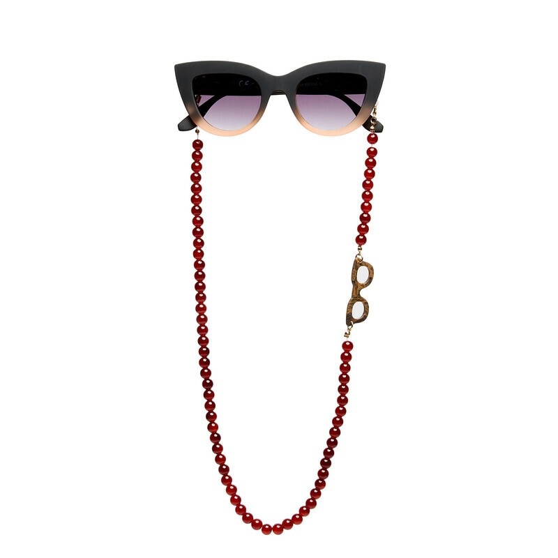 Collana portaocchiali con sfere in vetro stile occhio di tigre con simbolo occhiali