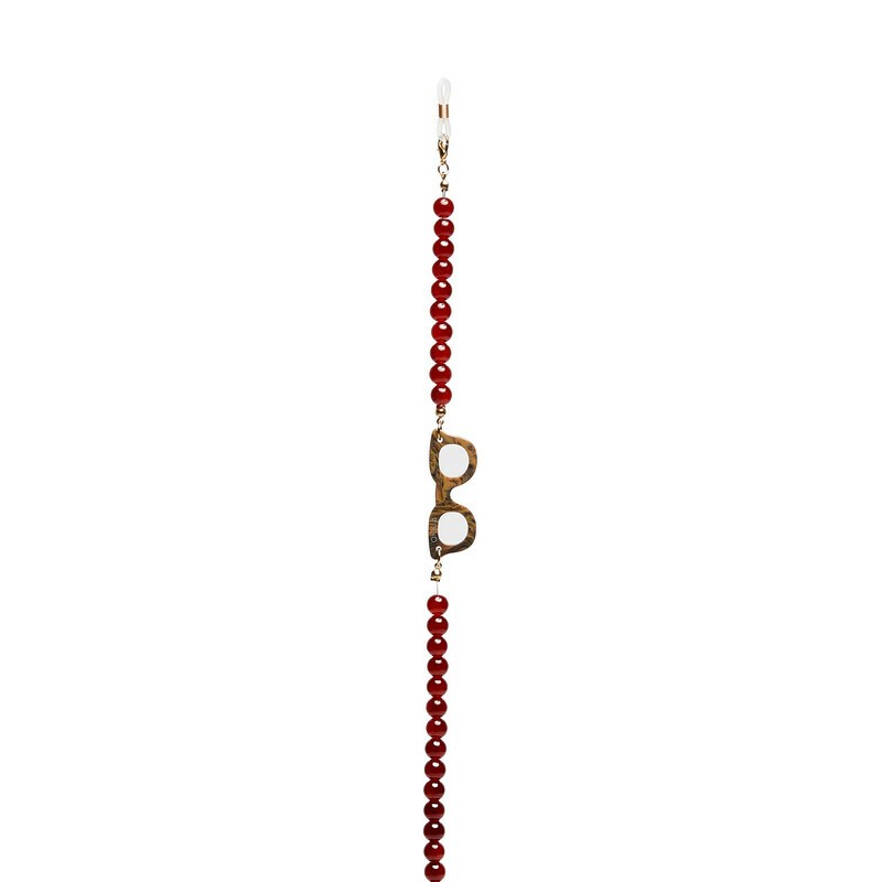 Collana portaocchiali con sfere in vetro stile occhio di tigre con simbolo occhiali