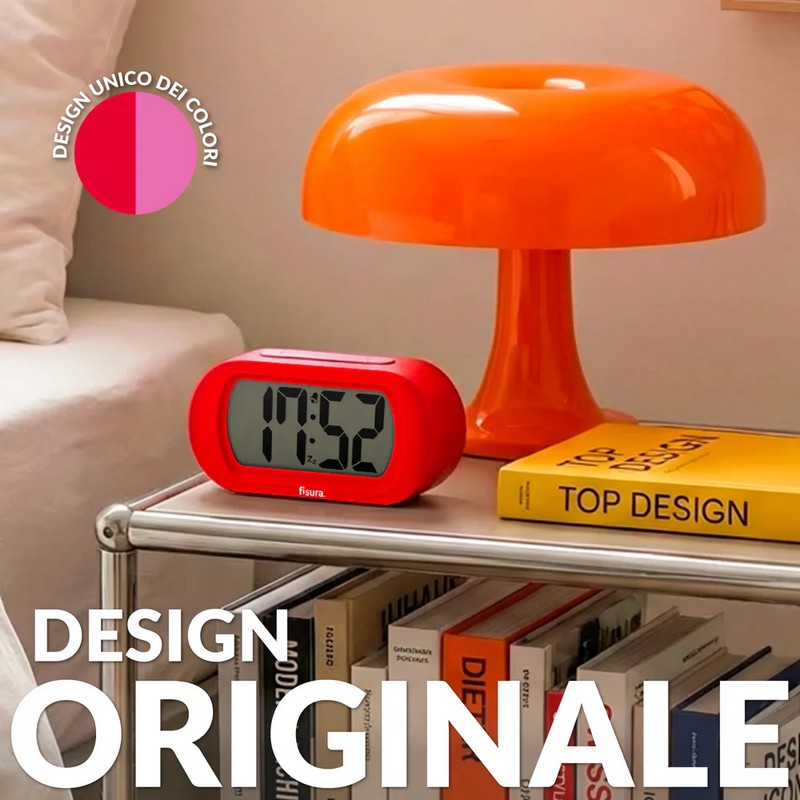 Orologio sveglia digitale rosso e rosa con funzionamento a pile, facilissima da utilizzare