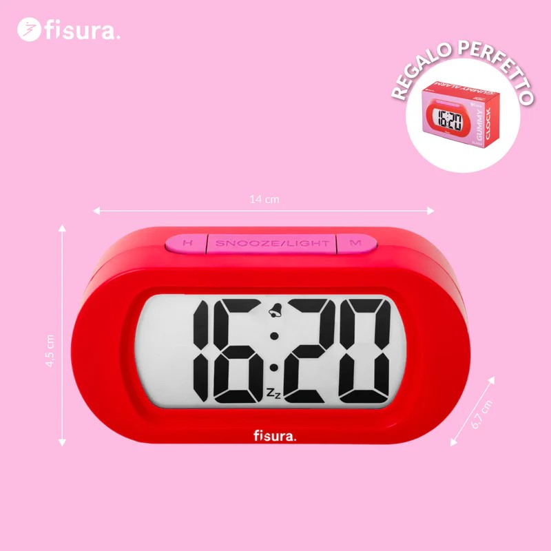 Orologio sveglia digitale rosso e rosa con funzionamento a pile, facilissima da utilizzare