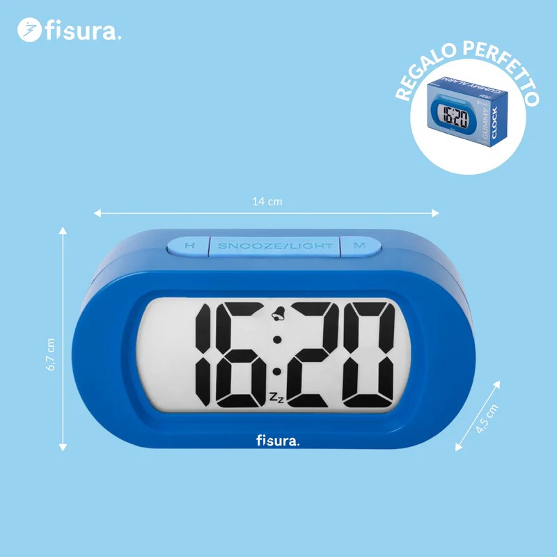 Orologio sveglia digitale blu e azzurro con funzionamento a pile, facilissima da utilizzare e con luce notturna