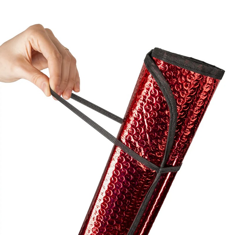 Parasole auto rosso per vetro anteriore con scritta “It's fucking hot”