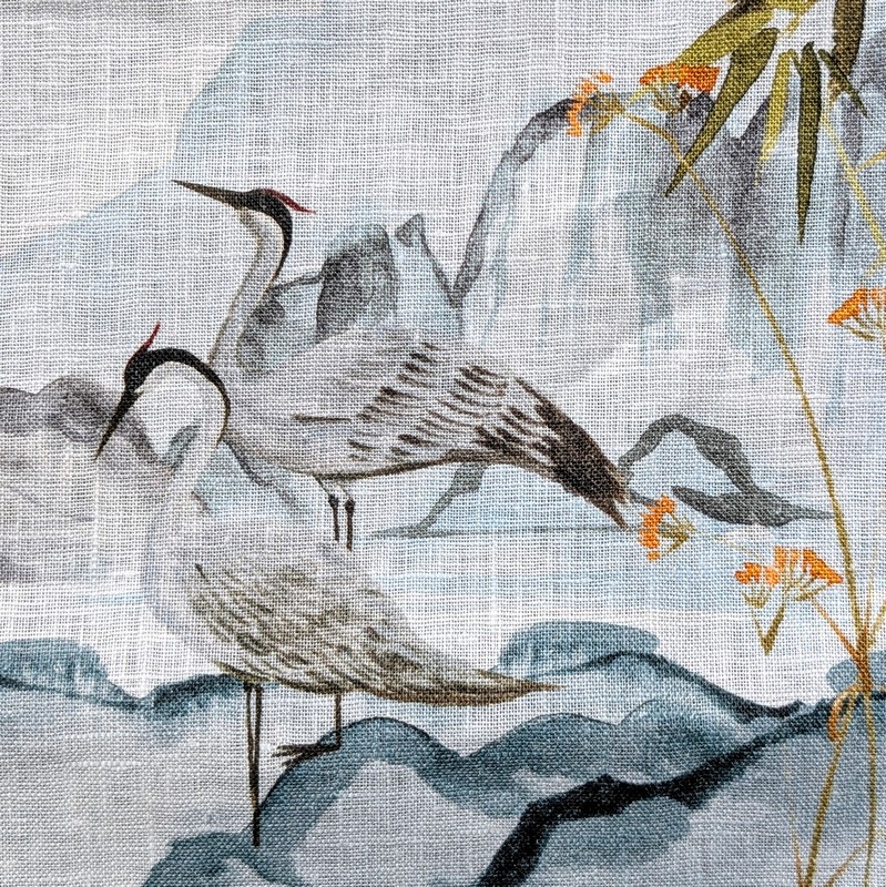 Strofinaccio 100% lino decorato con paesaggio giapponese, dimensioni 50 x 75 cm, made in Italy