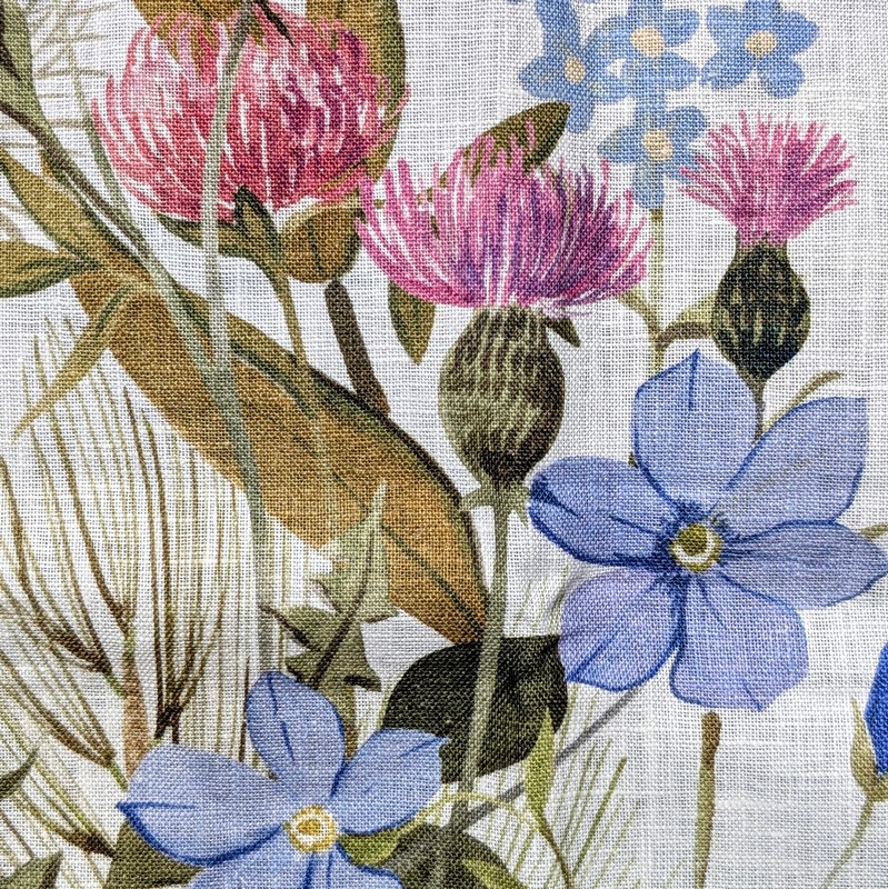 Strofinaccio 100% lino decorato con fiori di campo, dimensioni 50 x 75 cm, made in Italy