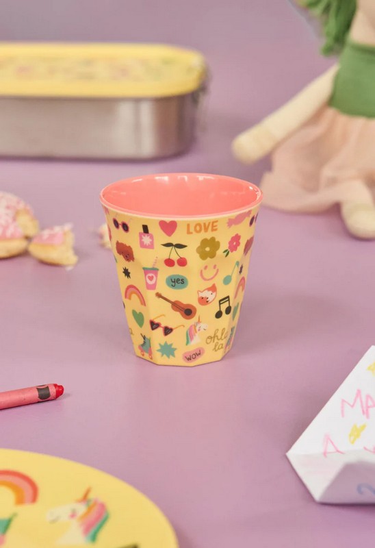 Bicchiere acqua in melamina decorato con disegni vari Unicorn Love