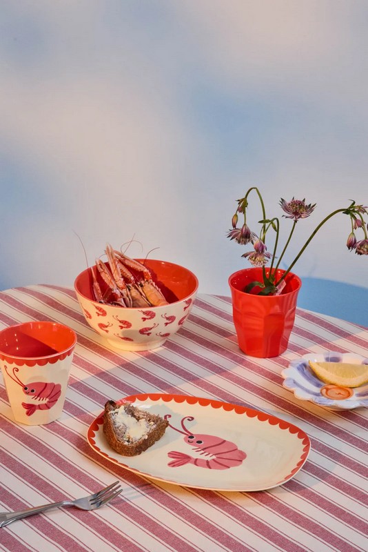 Bicchiere acqua in melamina decorato con gambero e merlatura rossa
