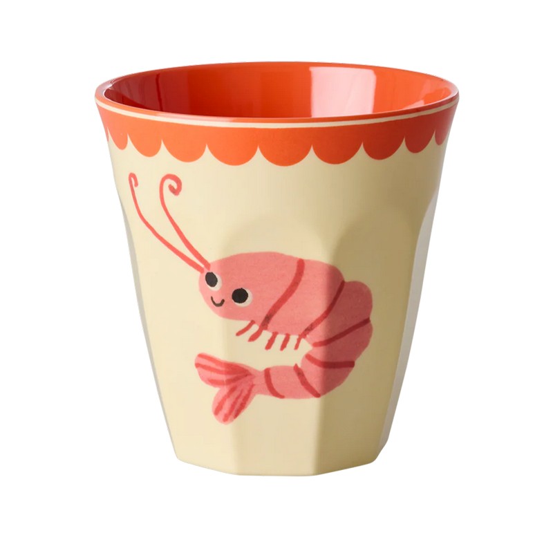 Bicchiere acqua in melamina decorato con gambero e merlatura rossa