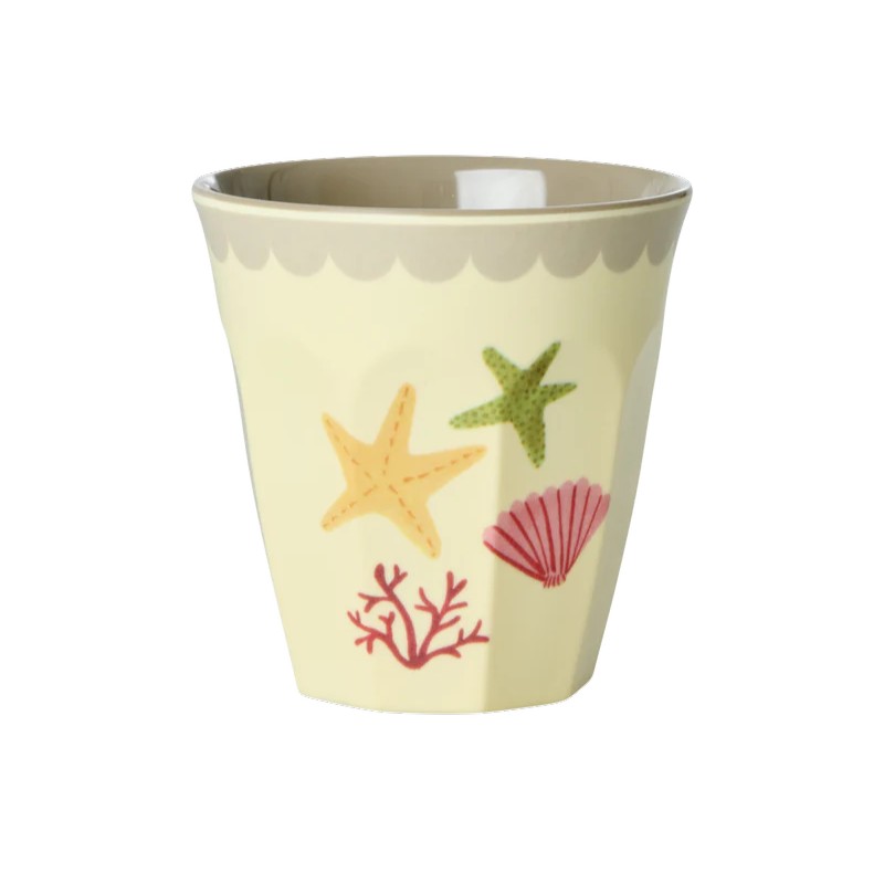 Bicchiere acqua in melamina decorato con stelle marine e merlatura grigia