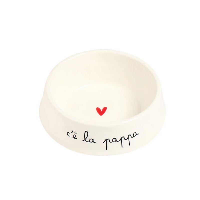 Ciotola per cane o gatto in ceramica bianca decorata con scritta 