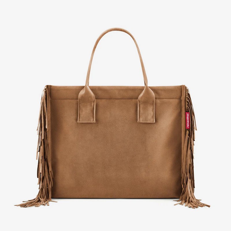 Borsa shopper scamosciata marrone con frange in stile western adatta a spesa, shopping, lavoro e uscite cittadine