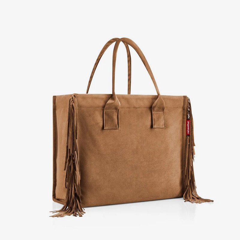 Borsa shopper scamosciata marrone con frange in stile western adatta a spesa, shopping, lavoro e uscite cittadine