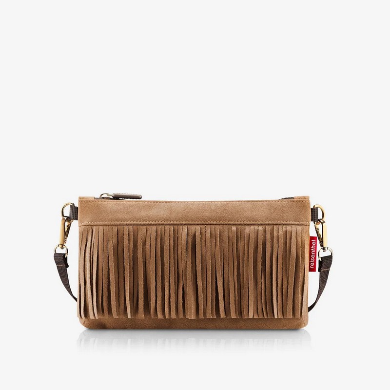 Borsa a tracolla scamosciata marrone con frange in stile western adatta a lavoro e uscite cittadine