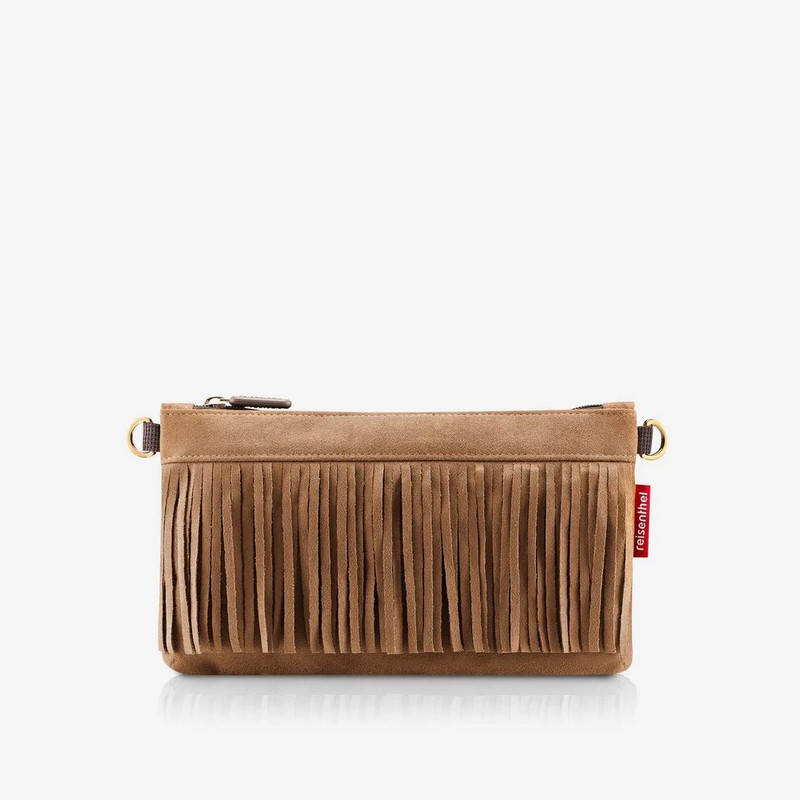 Borsa a tracolla scamosciata marrone con frange in stile western adatta a lavoro e uscite cittadine